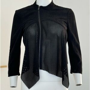 BCBG Maxazria XS Bri Black Laser Cut Faux-Suede Collared Zipper  Moto Jacket